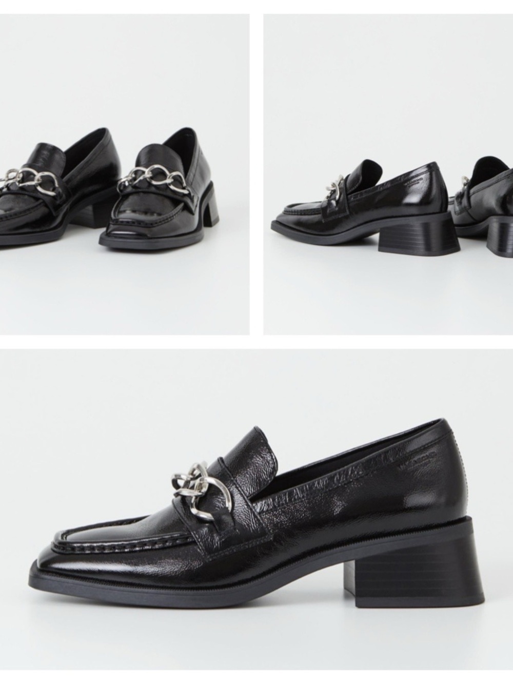 VAGABOND Patent Leather Chain-Accent Block Heel Blanca Loafers size 39 US 9 - Picture 3 of 12